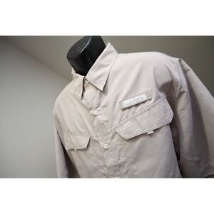 Habit Fishing Shirt Mens Large Tan Short Sleeve Button Up Vented Performance